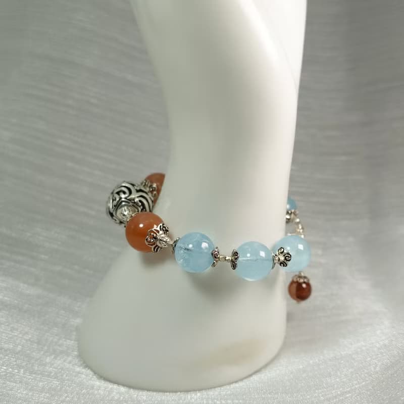 手鍊 海藍寶 紅兔毛水晶 焦花水晶 925銀飾 寶石 飾品 首飾