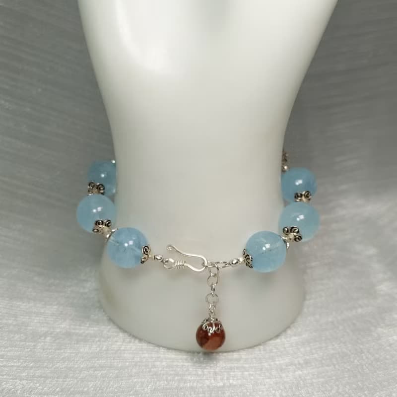 手鍊 海藍寶 紅兔毛水晶 焦花水晶 925銀飾 寶石 飾品 首飾