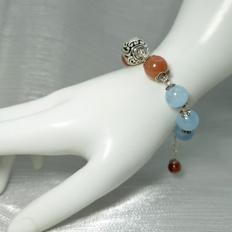 手鍊 海藍寶 紅兔毛水晶 焦花水晶 925銀飾 寶石 飾品 首飾