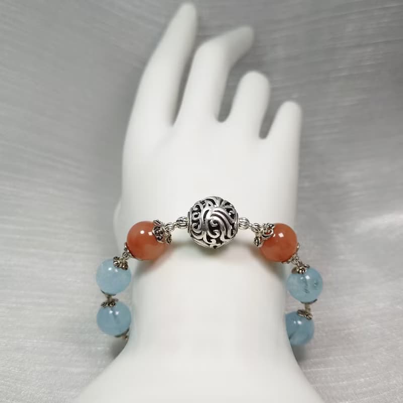 手鍊 海藍寶 紅兔毛水晶 焦花水晶 925銀飾 寶石 飾品 首飾