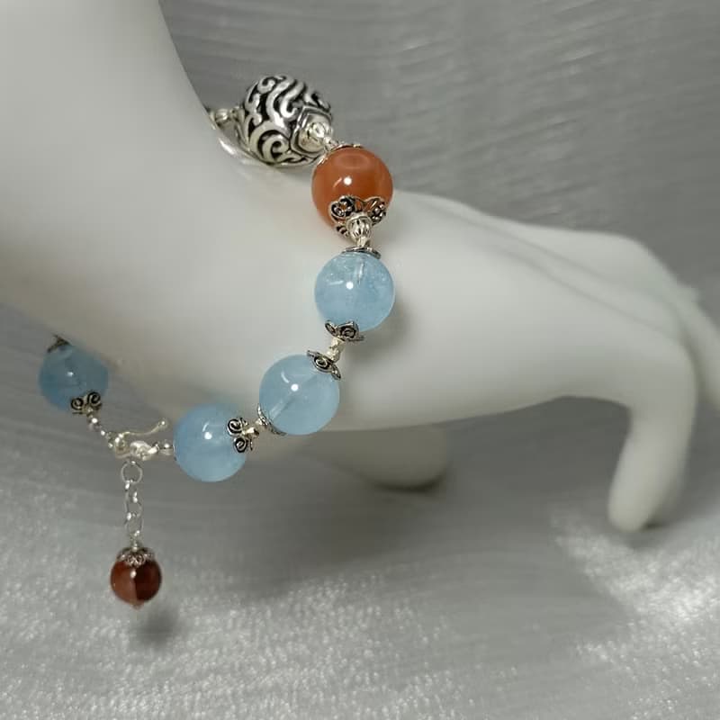 手鍊 海藍寶 紅兔毛水晶 焦花水晶 925銀飾 寶石 飾品 首飾