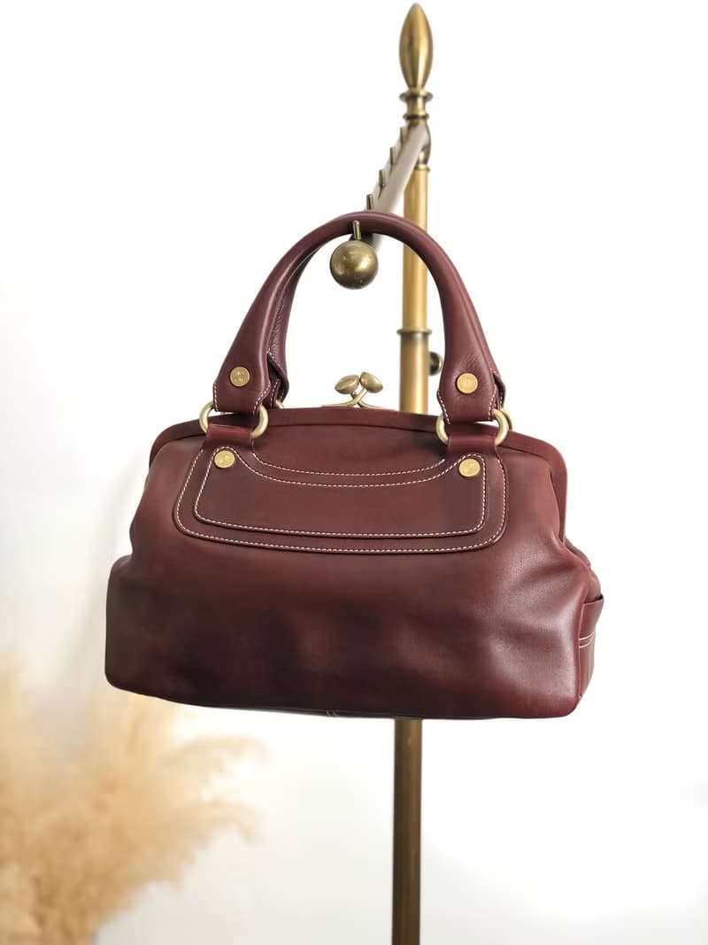 【 日本直送　名牌中古包 】CELINE セリーヌ ハンドバッグ ブラウン レザー がま口 vintage ヴィンテージ オールド nztzxh