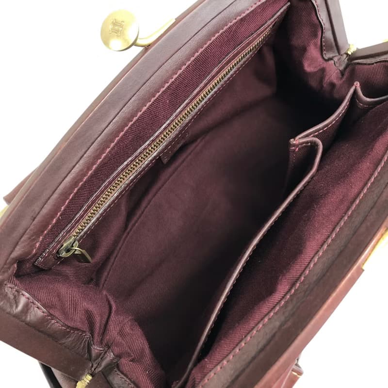 【 日本直送　名牌中古包 】CELINE セリーヌ ハンドバッグ ブラウン レザー がま口 vintage ヴィンテージ オールド nztzxh
