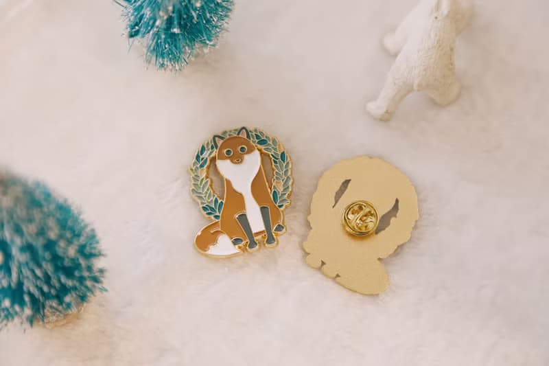 狐狸與花束徽章胸針 衣物別針 胸章 金屬徽章 包包扣