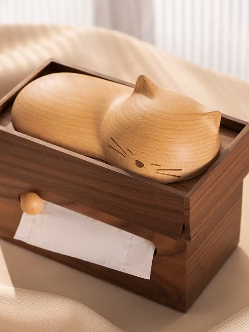 喵有型可愛貓咪紙巾盒實木擺件抽紙巾盒客廳餐廳創意聖誕新年禮物