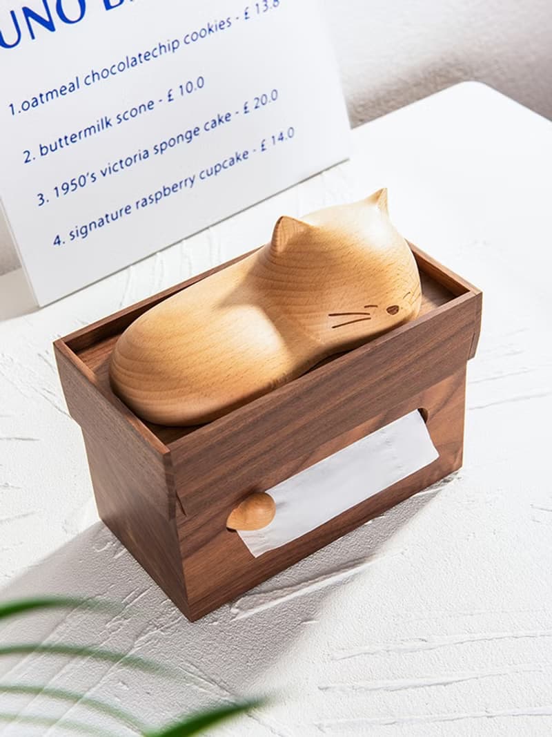 喵有型可愛貓咪紙巾盒實木擺件抽紙巾盒客廳餐廳創意聖誕新年禮物