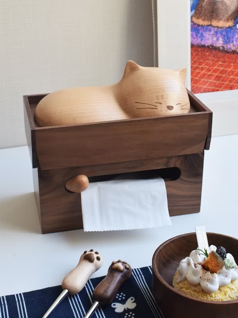 喵有型可愛貓咪紙巾盒實木擺件抽紙巾盒客廳餐廳創意聖誕新年禮物