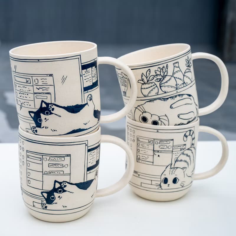 Cute Cat Coffee Mug Leisurely Cat 17oz Handmade Cat Mug Pottery Mug Cat Mug Gift