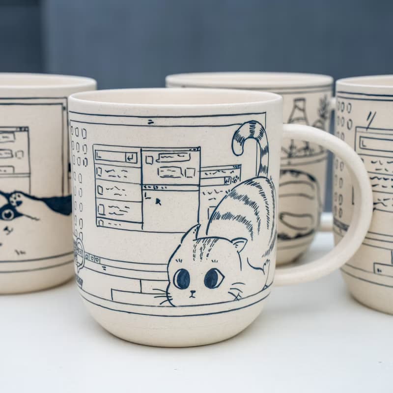 Cute Cat Coffee Mug Leisurely Cat 17oz Handmade Cat Mug Pottery Mug Cat Mug Gift