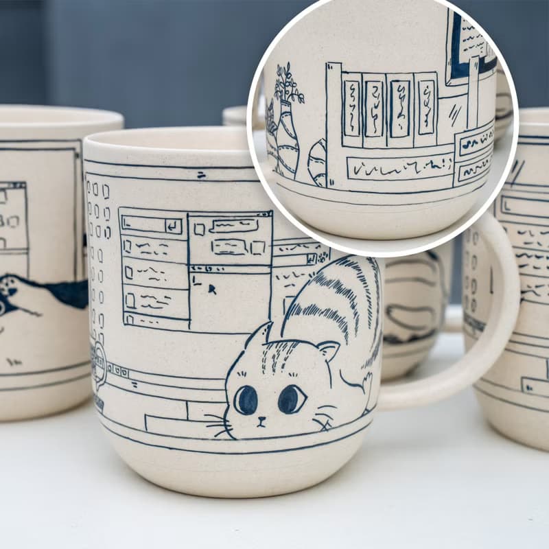 Cute Cat Coffee Mug Leisurely Cat 17oz Handmade Cat Mug Pottery Mug Cat Mug Gift