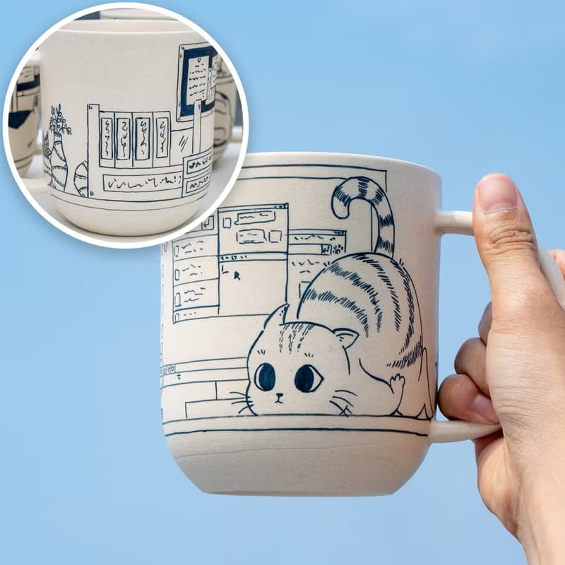 Cute Cat Coffee Mug Leisurely Cat 17oz Handmade Cat Mug Pottery Mug Cat Mug Gift