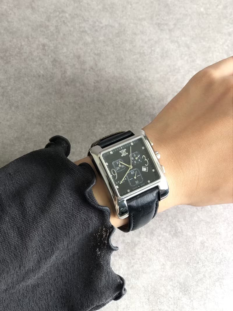 【 日本直送　名牌中古包 】CELINE セリーヌ 腕時計 ブラック クロノグラフ ブラゾン レザー クウォーツ vintage ヴィンテージ yvw3tu