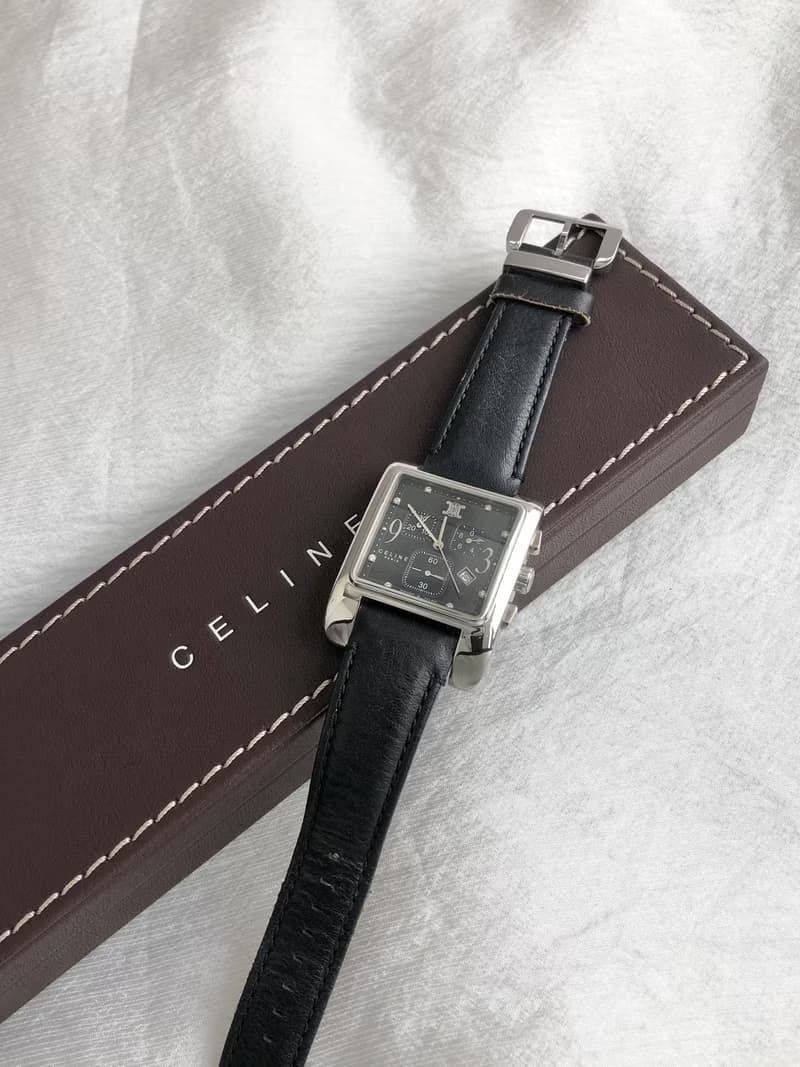 【 日本直送　名牌中古包 】CELINE セリーヌ 腕時計 ブラック クロノグラフ ブラゾン レザー クウォーツ vintage ヴィンテージ yvw3tu