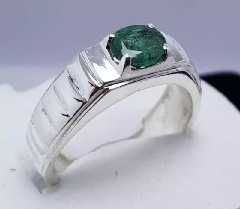 Unheated Untreated Rich Green Emerald Ring Dark Green Emerald Band Emerald Stone
