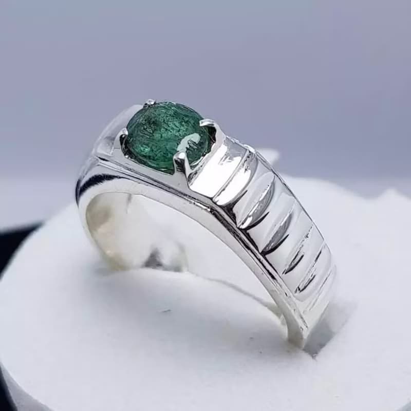 Unheated Untreated Rich Green Emerald Ring Dark Green Emerald Band Emerald Stone
