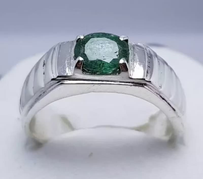 Unheated Untreated Rich Green Emerald Ring Dark Green Emerald Band Emerald Stone