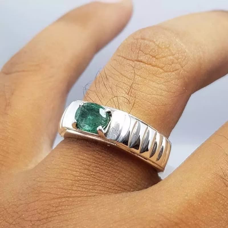 Unheated Untreated Rich Green Emerald Ring Dark Green Emerald Band Emerald Stone