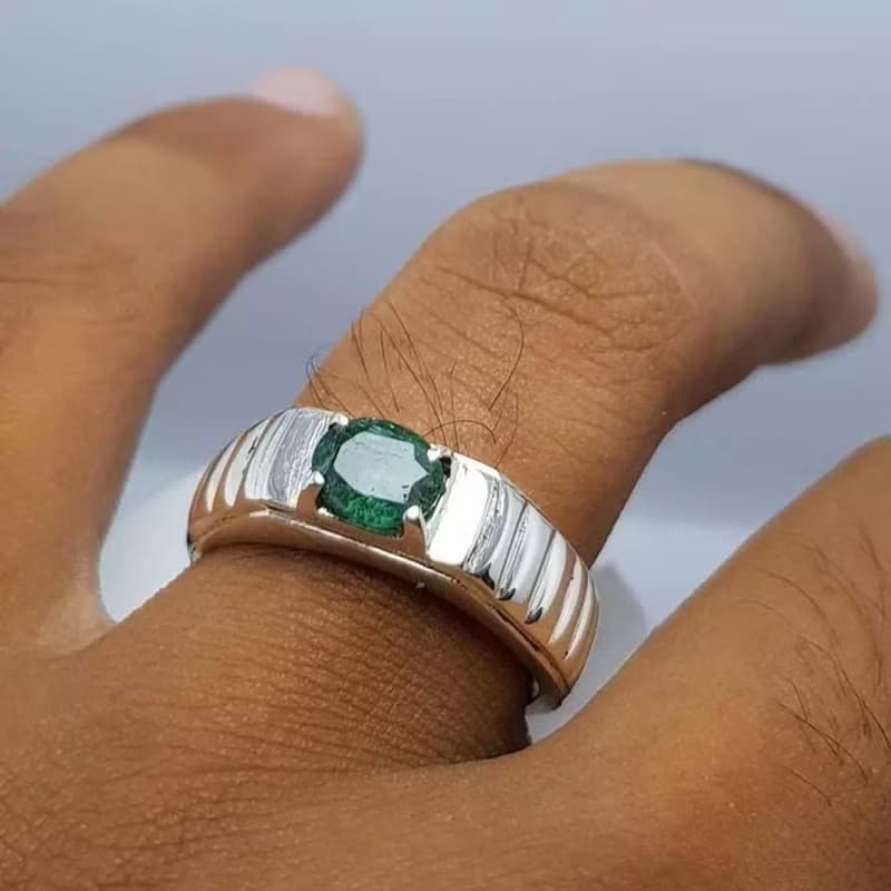 Unheated Untreated Rich Green Emerald Ring Dark Green Emerald Band Emerald Stone
