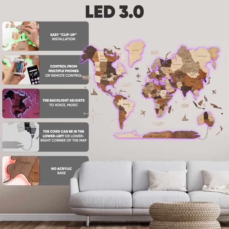 LED 牆藝術 世界旅行地圖 家居裝飾 喬遷禮物