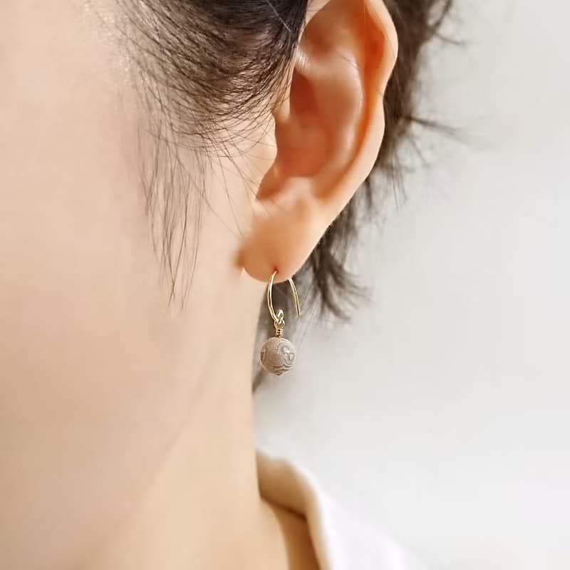 天然白孔雀石 14K GF 包金 簡約法式耳勾耳環