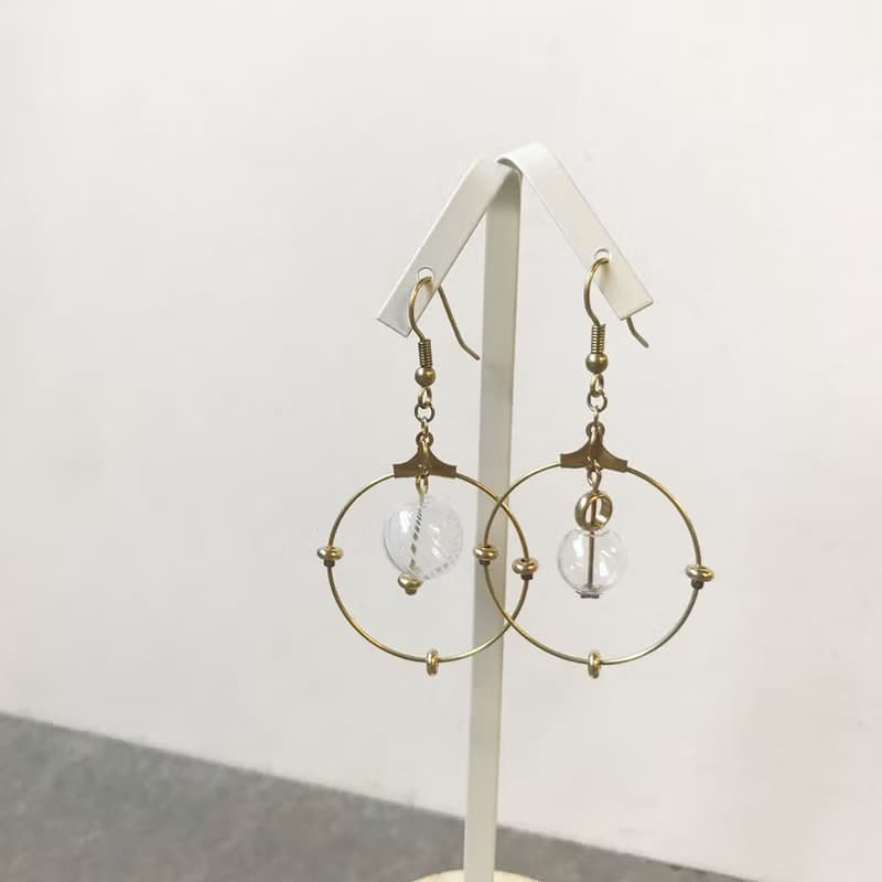 異國泡泡_黃銅耳環_透明條紋(可改夾)