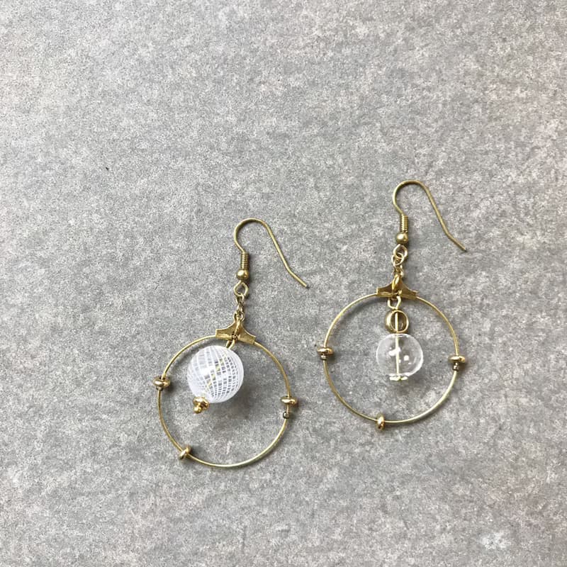 異國泡泡_黃銅耳環_透明條紋(可改夾)