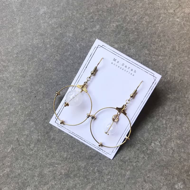 異國泡泡_黃銅耳環_透明條紋(可改夾)