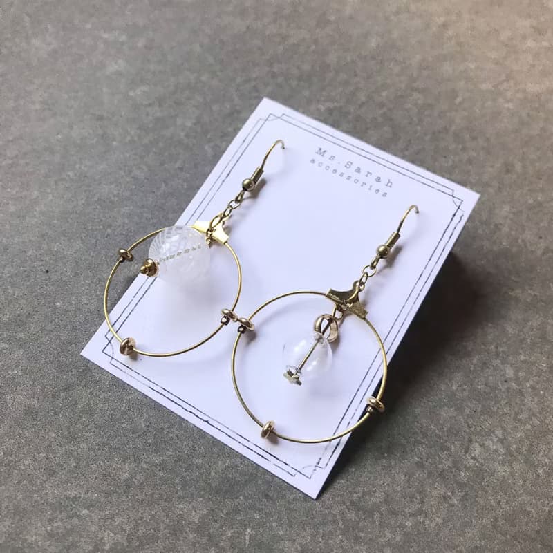 異國泡泡_黃銅耳環_透明條紋(可改夾)