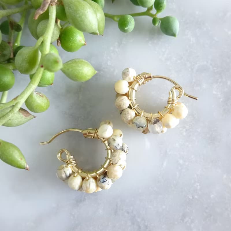 14kgf African Opal wrapped pierced earring / clip on
