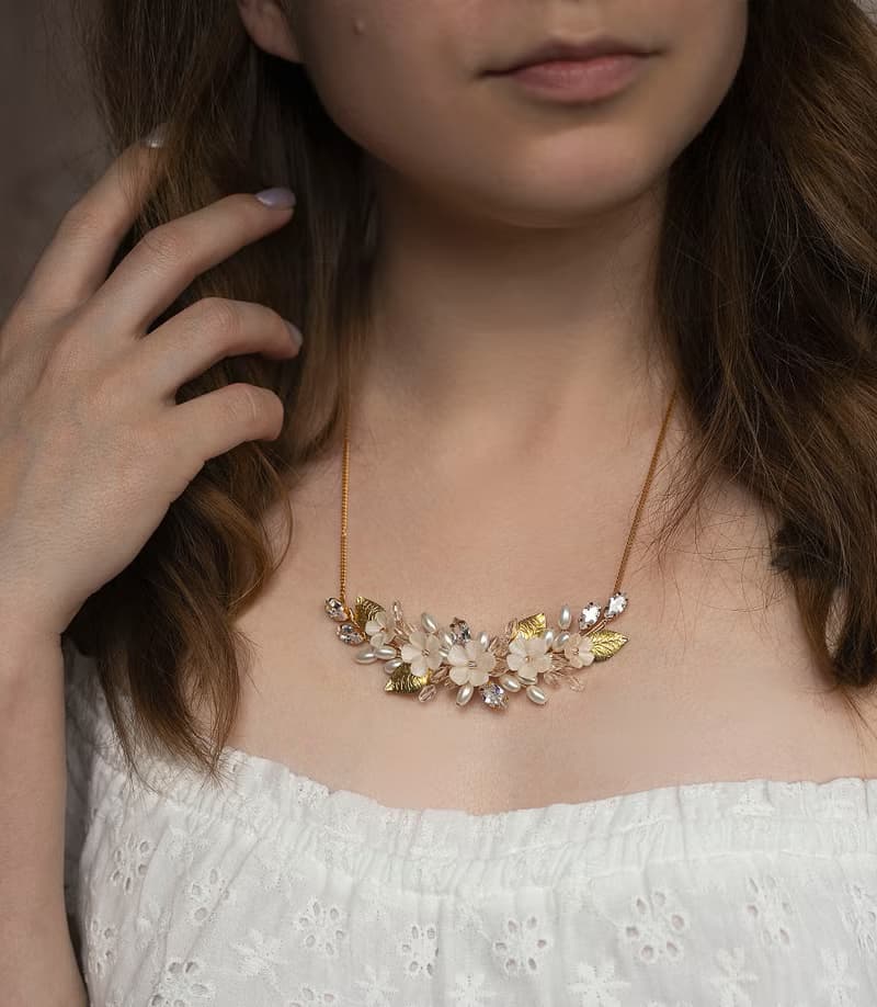 Flower bridal bracelet,necklace, earrings, Pearl wedding floral jewelry set