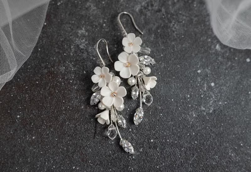 Flower bridal bracelet,necklace, earrings, Pearl wedding floral jewelry set