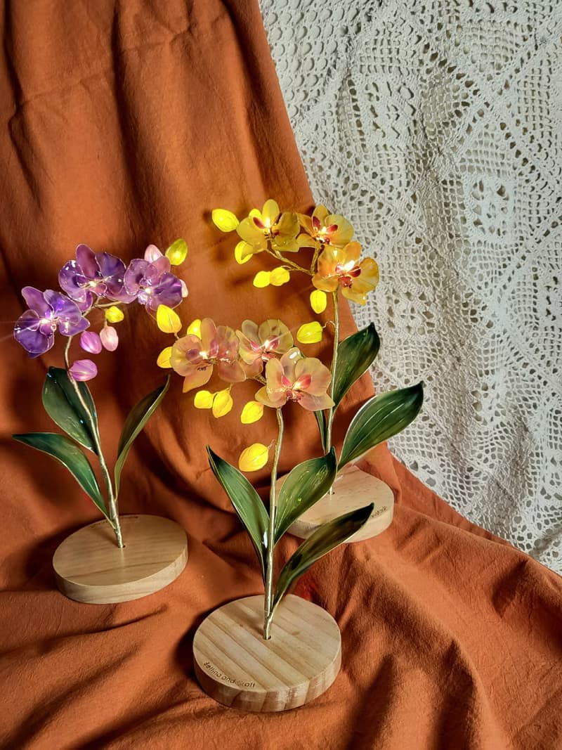 蘭花燈 • 沾浸藝術花【龍年•賀年別注】。小夜燈。生日禮物