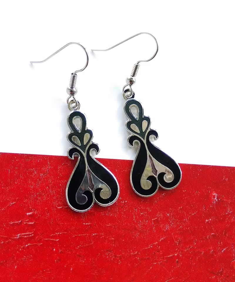 Vintage Jewelry 西洋古董飾品 景泰藍 黑底 流紋 耳勾 針式耳環