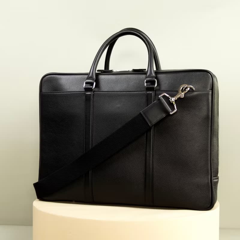 Slim Leather Briefcase Black for Men