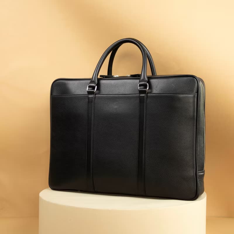 Slim Leather Briefcase Black for Men