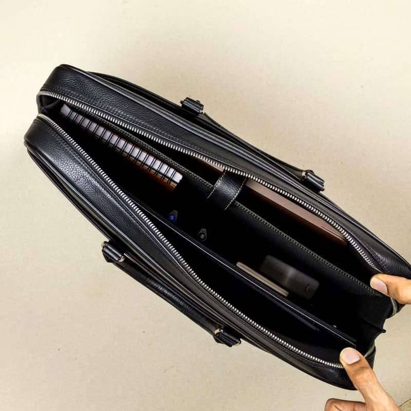 Slim Leather Briefcase Black for Men