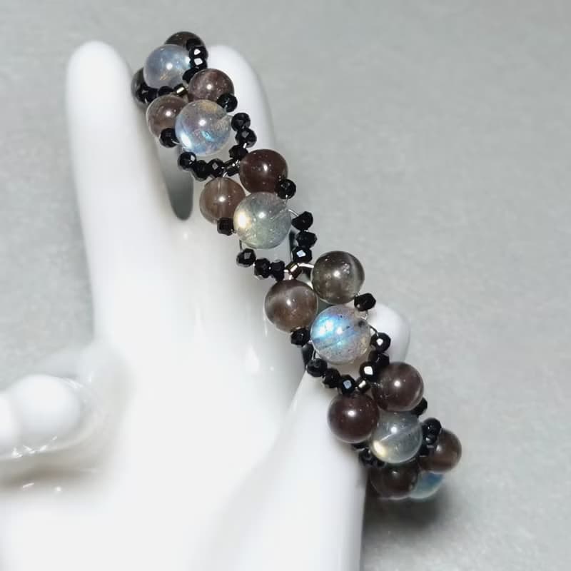 手鍊 拉長石 方柱石 黑尖晶石 琉璃珠 手珠 925銀飾 寶石 編織