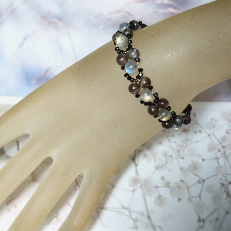 手鍊 拉長石 方柱石 黑尖晶石 琉璃珠 手珠 925銀飾 寶石 編織