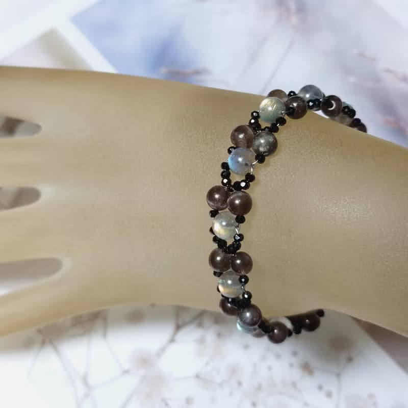 手鍊 拉長石 方柱石 黑尖晶石 琉璃珠 手珠 925銀飾 寶石 編織