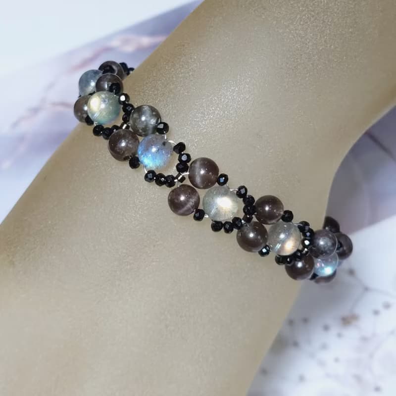 手鍊 拉長石 方柱石 黑尖晶石 琉璃珠 手珠 925銀飾 寶石 編織