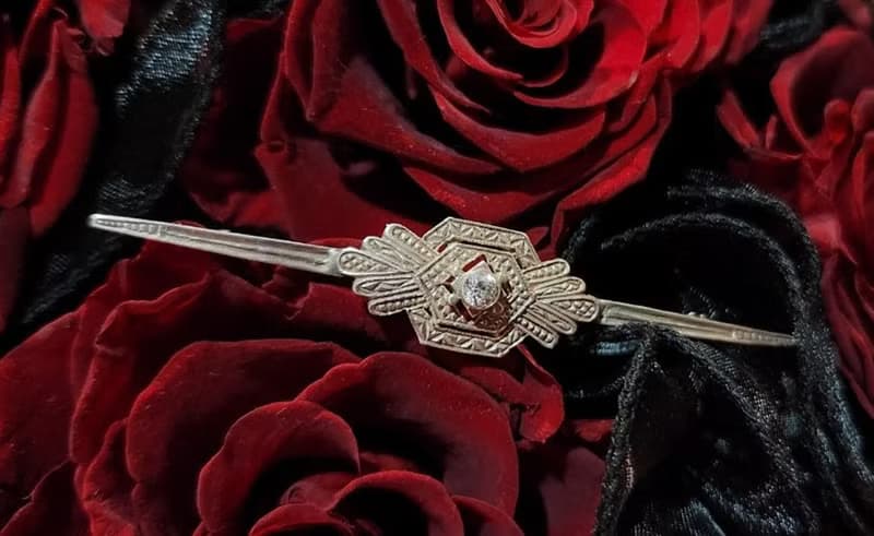 ART DECO裝飾藝術風格鋯石歐美古董純銀胸針【畢業禮物】聖誕禮盒