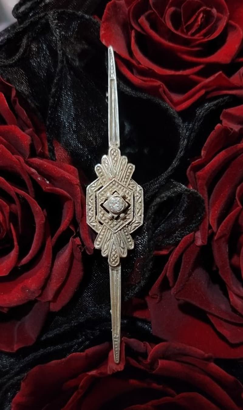 ART DECO裝飾藝術風格鋯石歐美古董純銀胸針【畢業禮物】聖誕禮盒