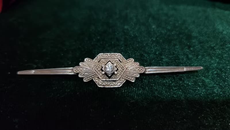 ART DECO裝飾藝術風格鋯石歐美古董純銀胸針【畢業禮物】聖誕禮盒