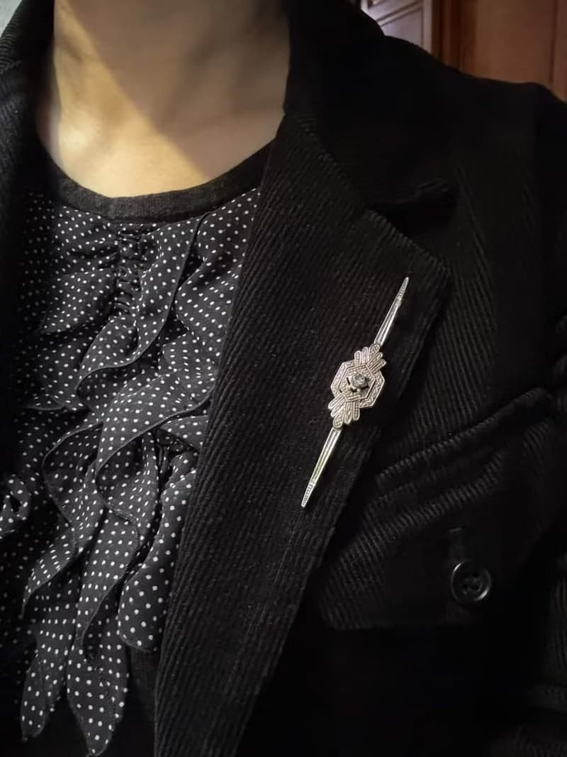 ART DECO裝飾藝術風格鋯石歐美古董純銀胸針【畢業禮物】聖誕禮盒