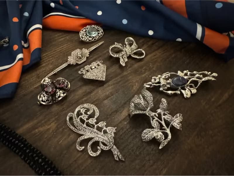 ART DECO裝飾藝術風格鋯石歐美古董純銀胸針【畢業禮物】聖誕禮盒