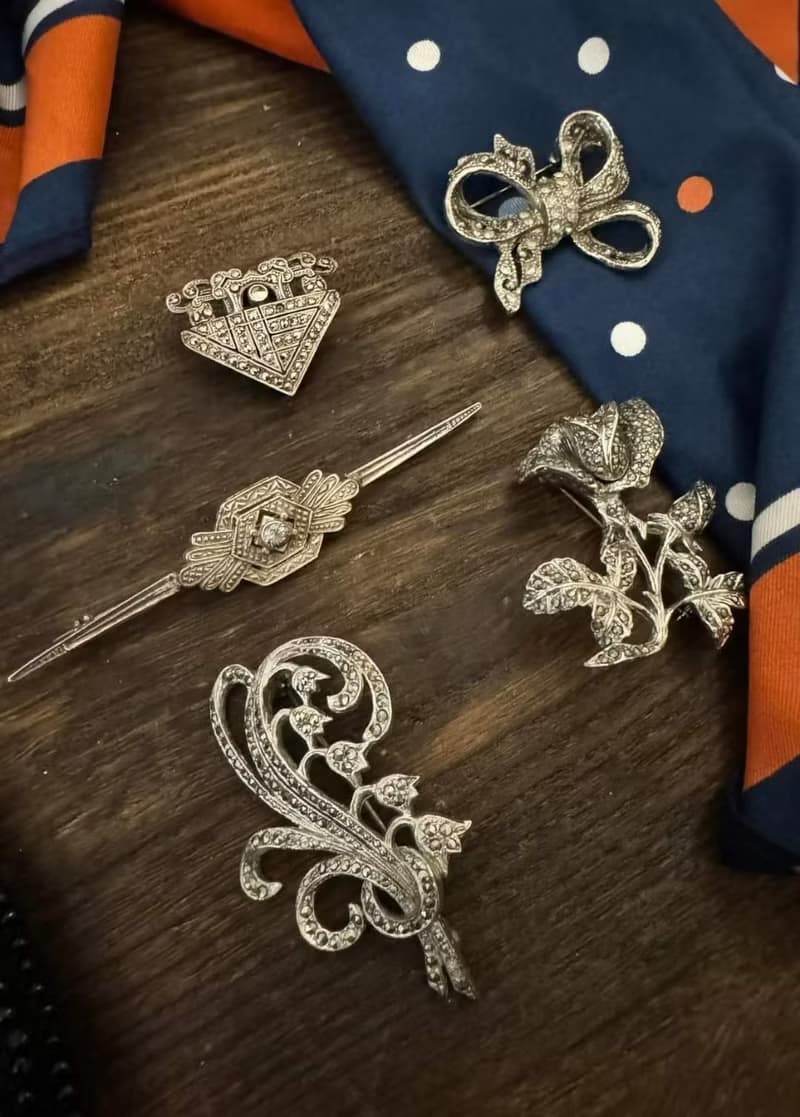 ART DECO裝飾藝術風格鋯石歐美古董純銀胸針【畢業禮物】聖誕禮盒