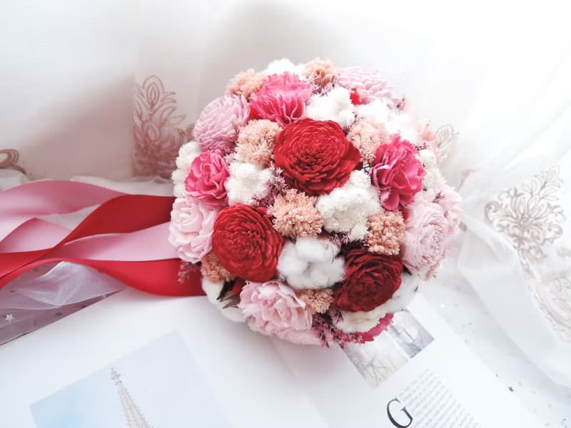 圓形乾燥花捧花【紅粉知己】紅色捧花