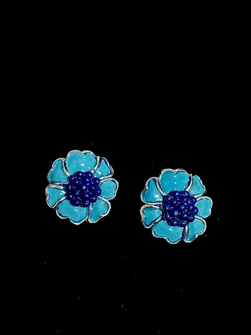 vintage jewelry  Hollycraft  水藍琺瑯花瓣 夾式耳環