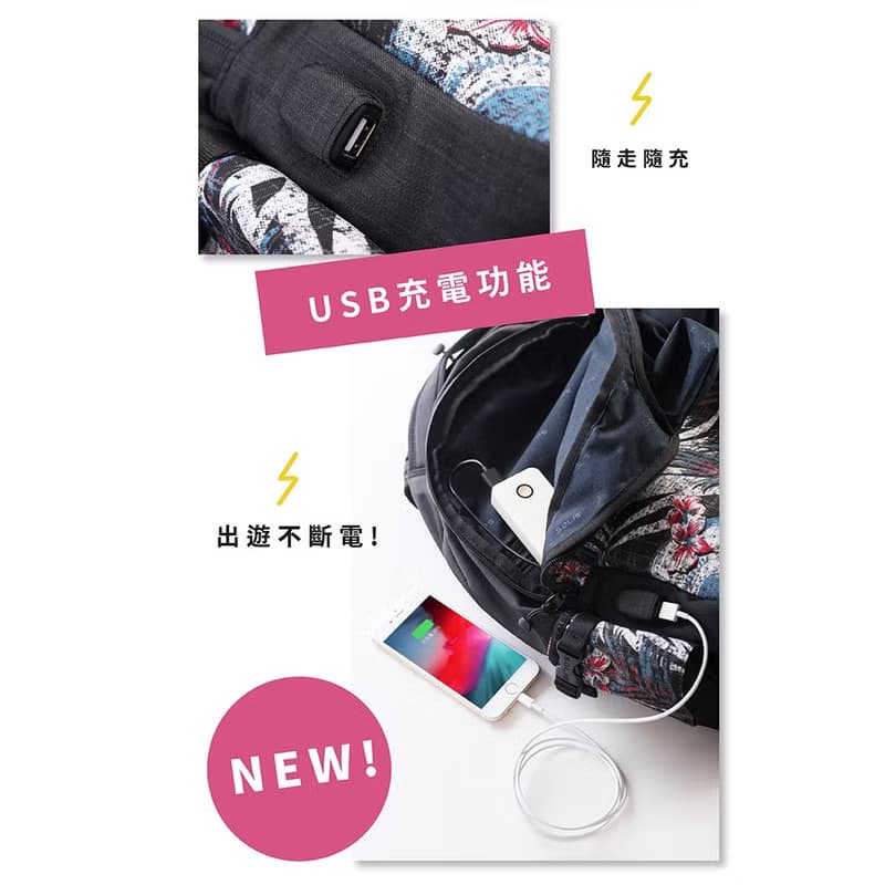Solis反光骷髏13吋USB外接電腦後背包-織錦紅-可套行李箱拉桿