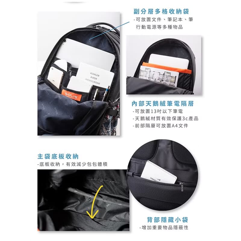 Solis反光骷髏13吋USB外接電腦後背包-織錦紅-可套行李箱拉桿